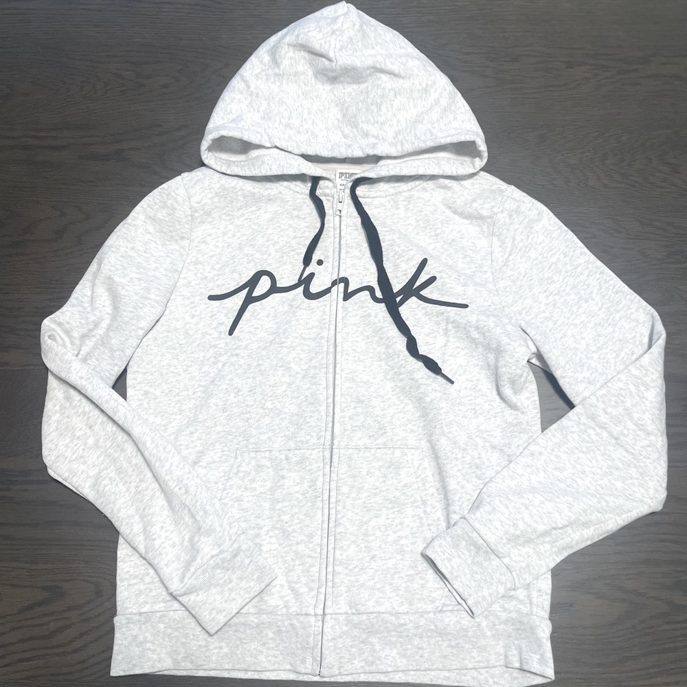 PINK VS Full Zip Hoodie, Hearhered Gray, Small